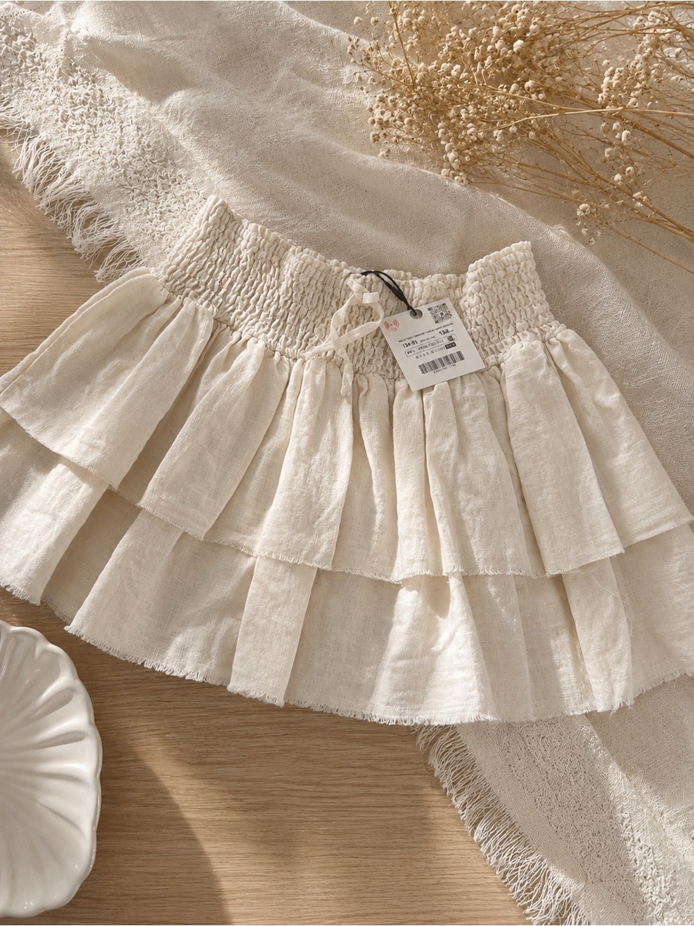 Zara Cream Tiered Ruffle Mini Skirt